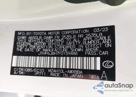 2023 Lexus Ux 250H Premium z USA, uszkodzony, nr VIN JTHP6JBH7P2159486